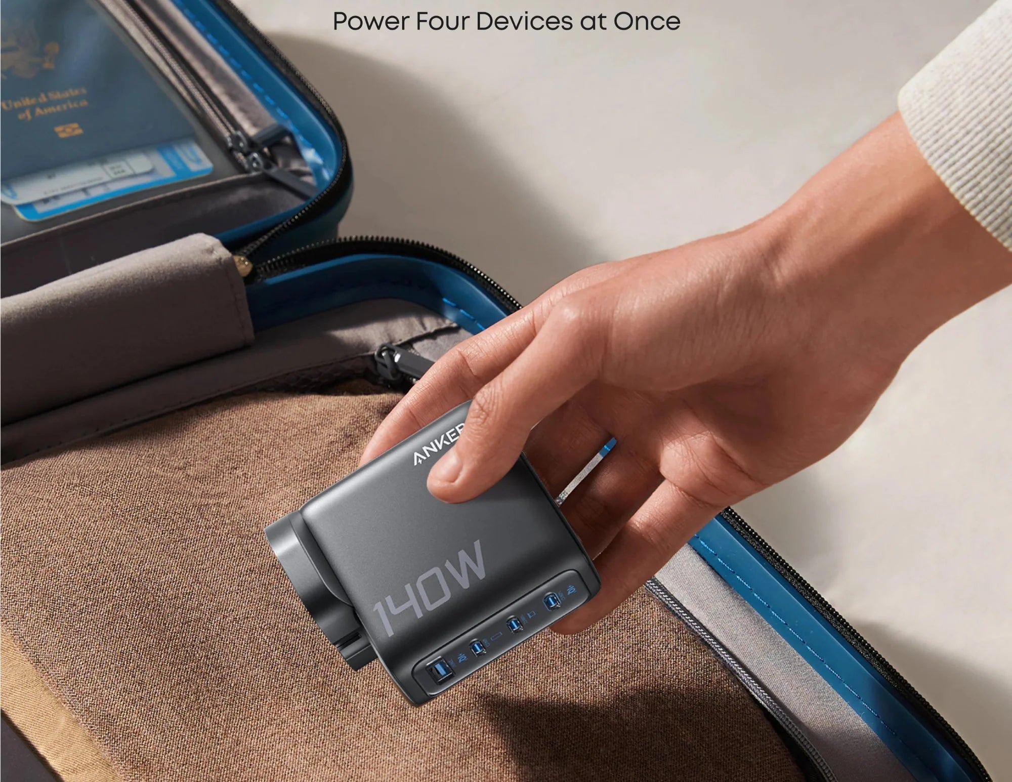 Anker 140W 4-Port GaN Laptop Charger with USB-C Cable and Smart Display (B2697KZ1)