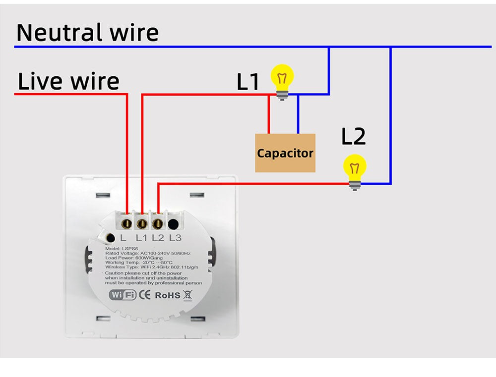 Smart Wifi Switch 220V No Neutral Wire Support Alexa and Google Home - New