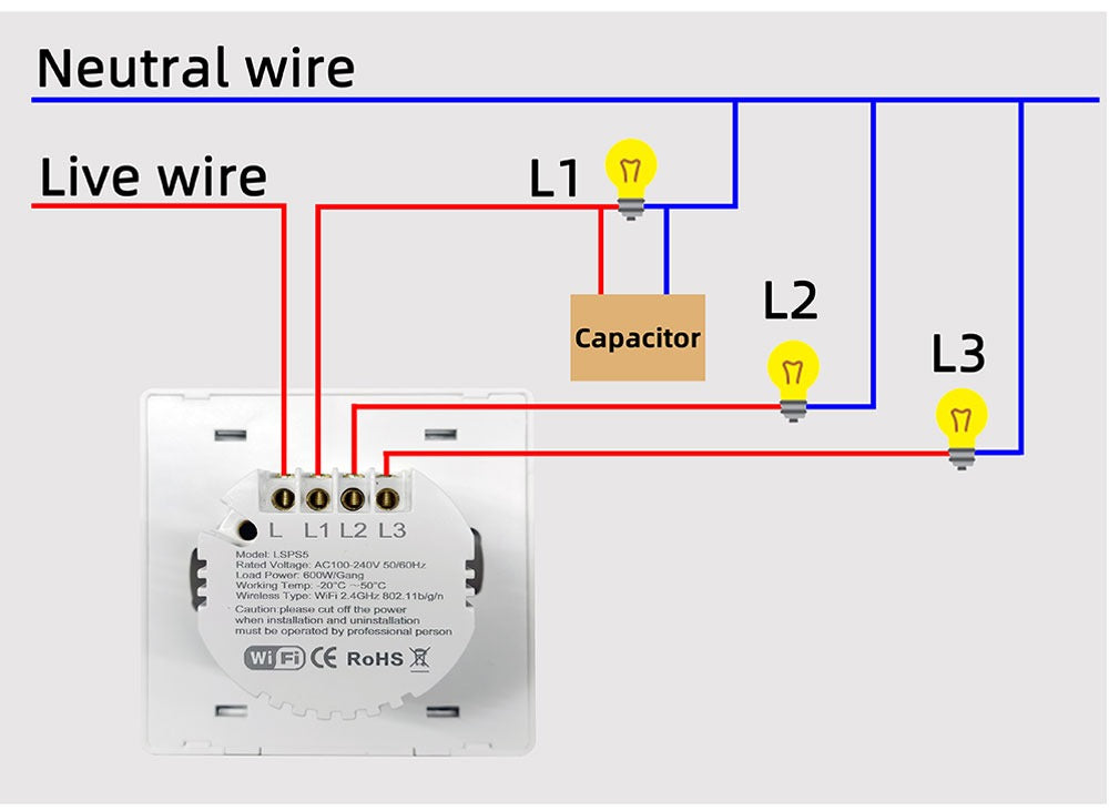 Smart Wifi Switch 220V No Neutral Wire Support Alexa and Google Home - New