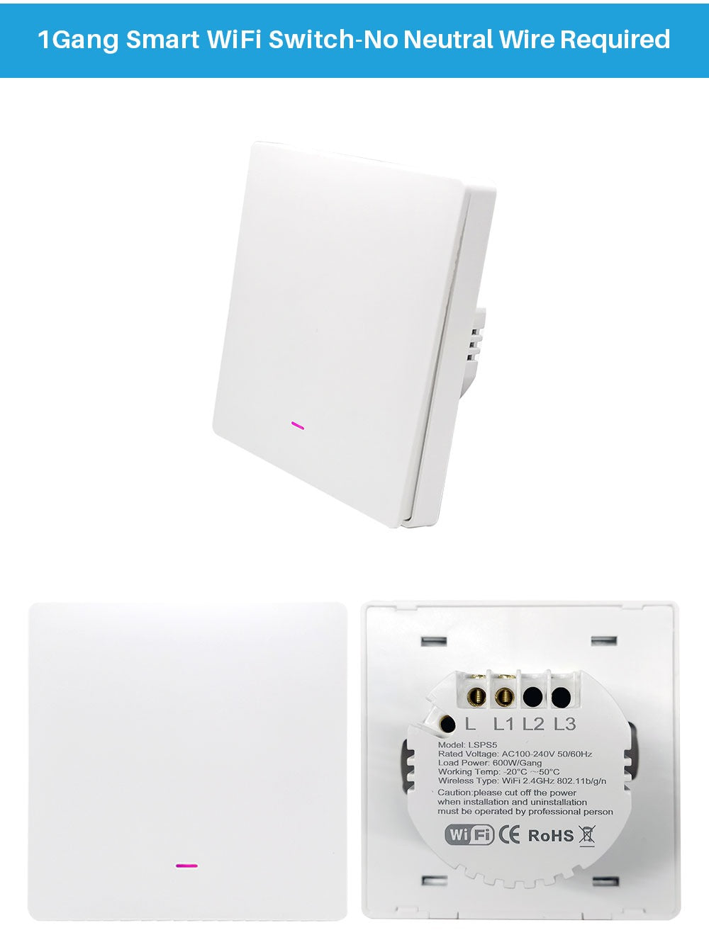 Smart Wifi Switch 220V No Neutral Wire Support Alexa and Google Home - New