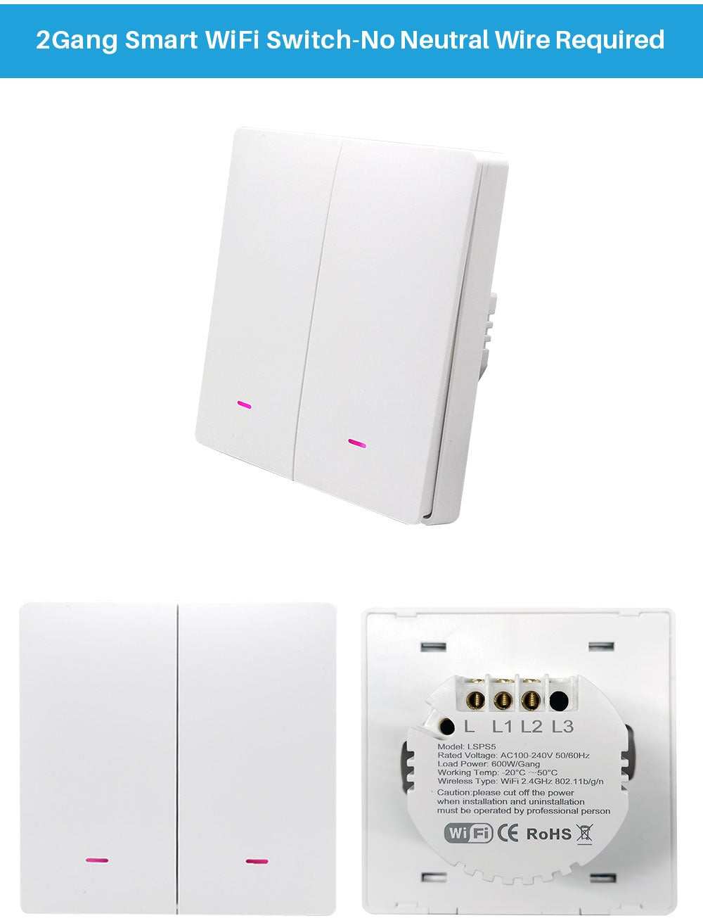 Smart Wifi Switch 220V No Neutral Wire Support Alexa and Google Home - New