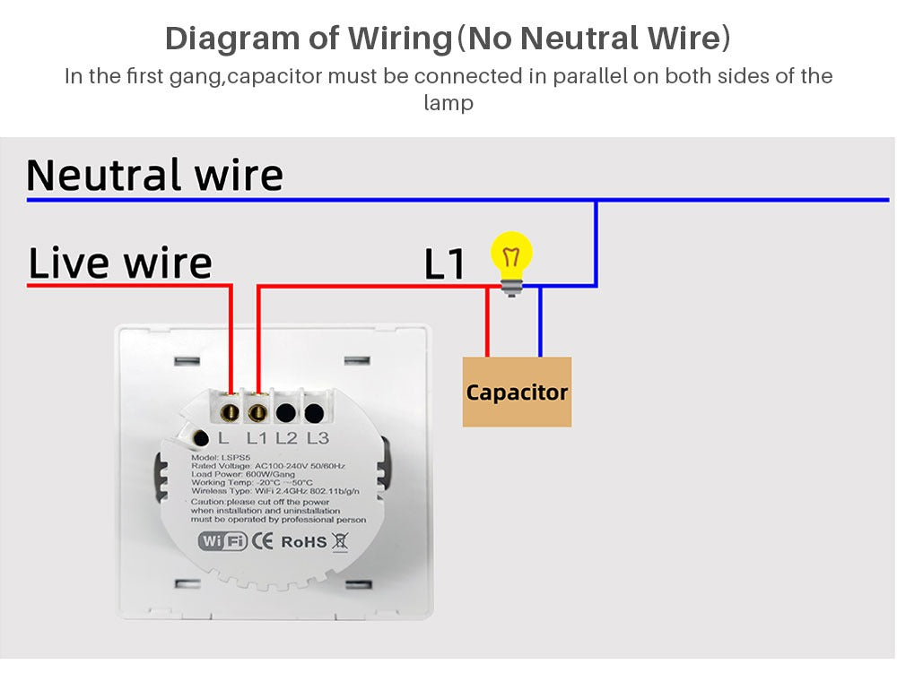 Smart Wifi Switch 220V No Neutral Wire Support Alexa and Google Home - New