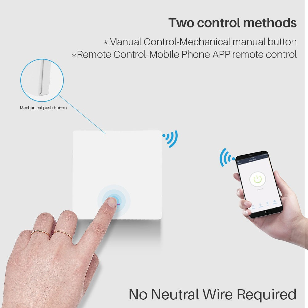 Smart Wifi Switch 220V No Neutral Wire Support Alexa and Google Home - New