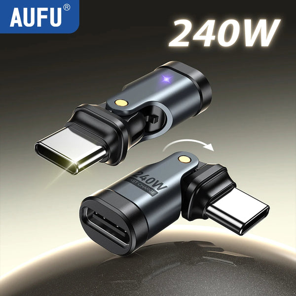 AUFU 240W OTG Type C Adapter USB Type C Male to Type C Female - 180° degree rotation
