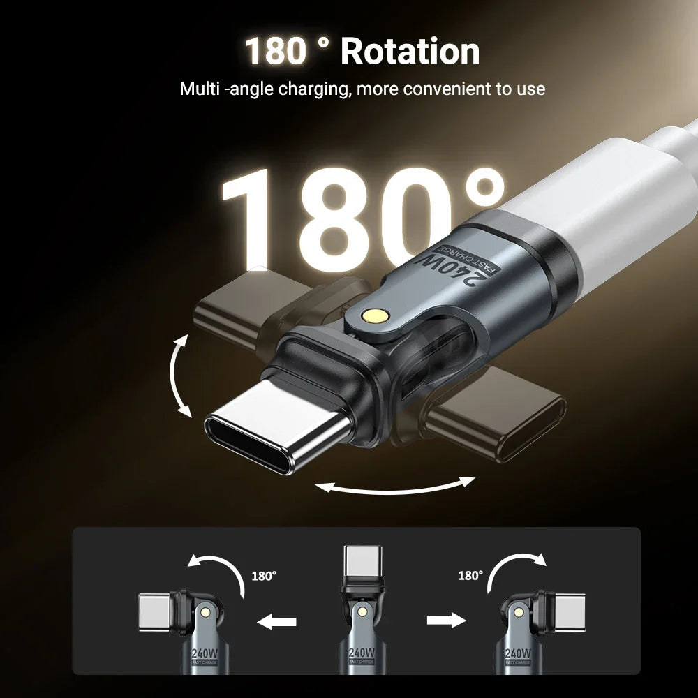 AUFU 240W OTG Type C Adapter USB Type C Male to Type C Female - 180° degree rotation