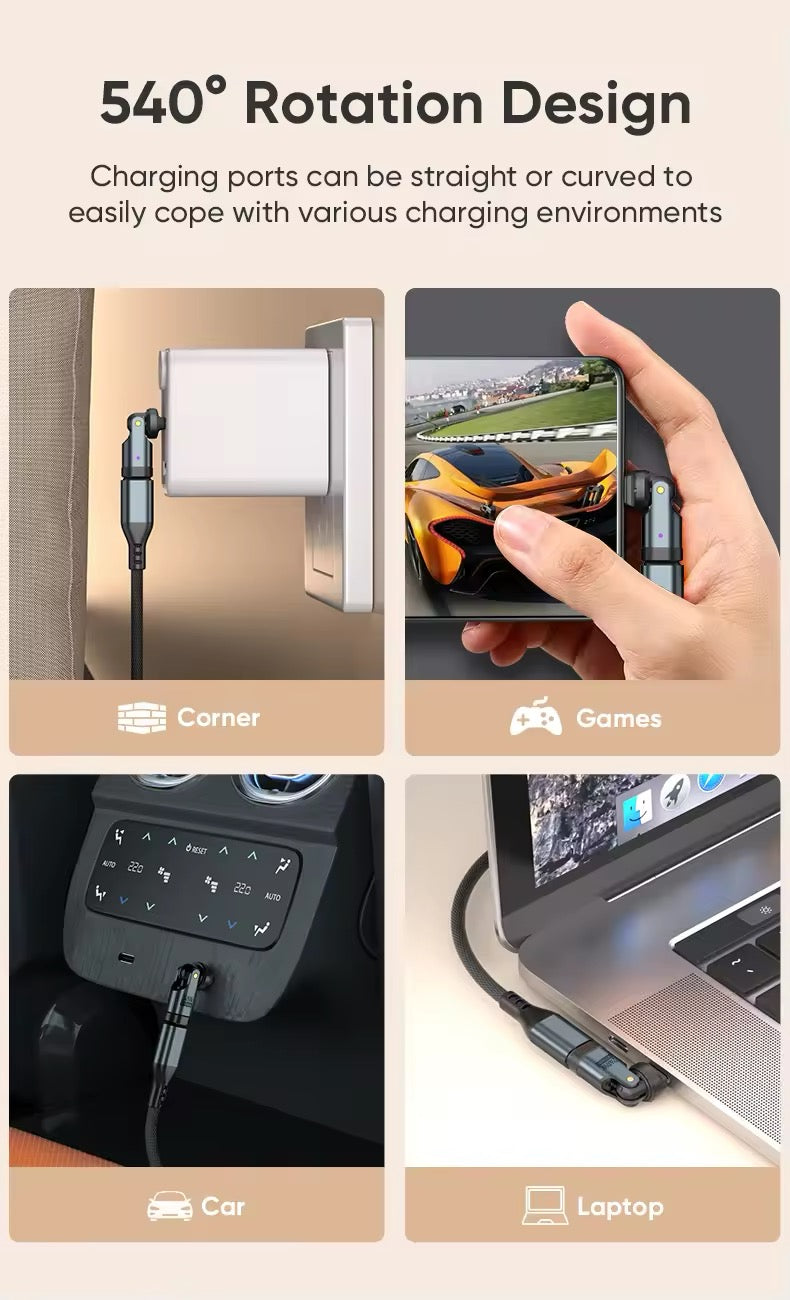 AUFU 240W OTG Type C Adapter USB Type C Male to Type C Female - 540° degree rotation