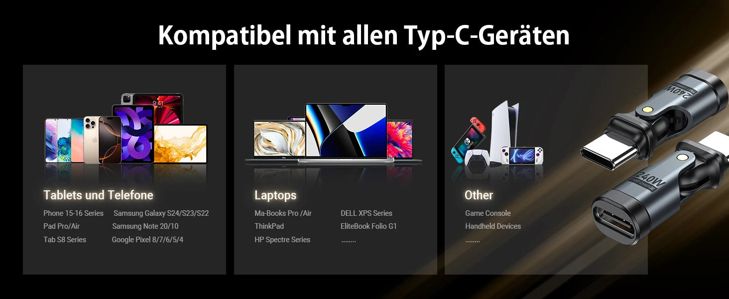 AUFU 240W OTG Type C Adapter USB Type C Male to Type C Female - 180° degree rotation