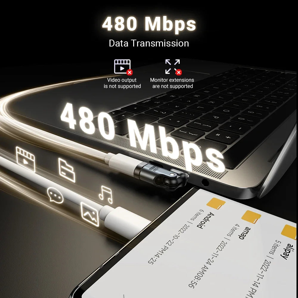 AUFU 240W OTG Type C Adapter USB Type C Male to Type C Female - 180° degree rotation