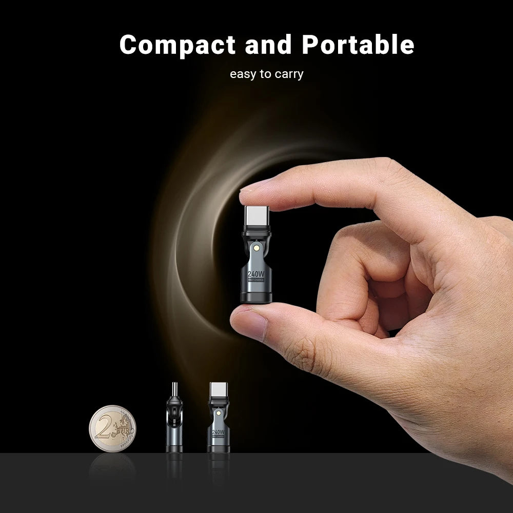 AUFU 240W OTG Type C Adapter USB Type C Male to Type C Female - 180° degree rotation