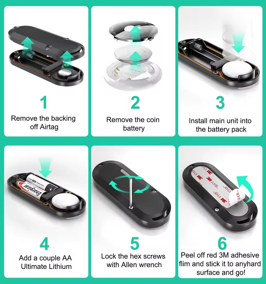 Waterproof Magnetic Apple Airtag 10-Year Life Extended Case ,uses Aa Batteries , for Airtag Cr 2032 Battery Replacement Battery Case