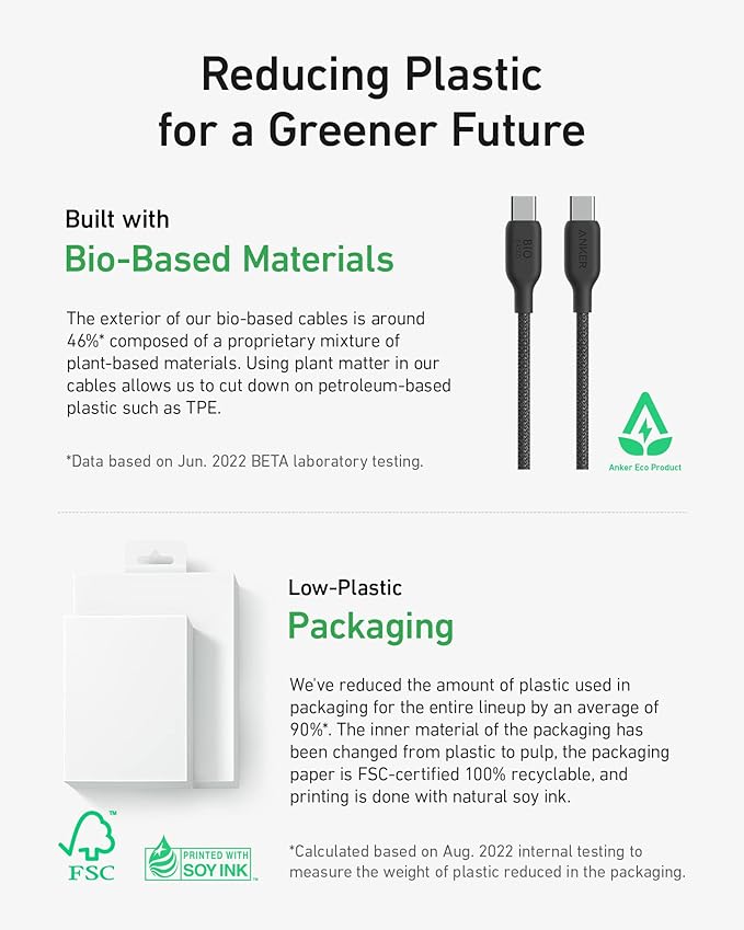 Anker USB C to C Charger Cable (140W), Bio-Braided for iPhone 15/15 Plus/ 15 Pro/ 15 Pro Max, MacBook Pro 2020, iPad Pro 2020, iPad Air 4, Samsung Galaxy S23 (Phantom Black)