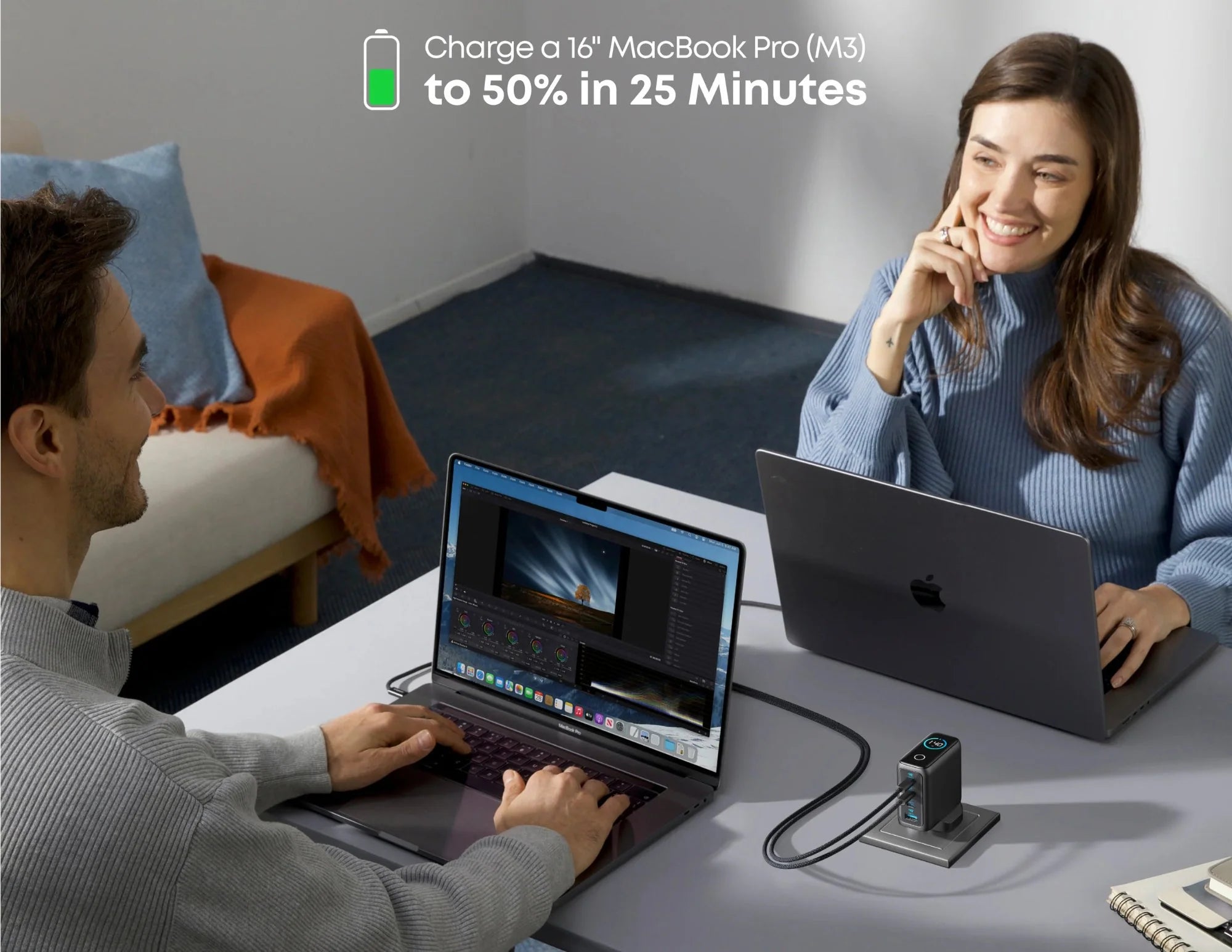 Anker 140W 4-Port GaN Laptop Charger with USB-C Cable and Smart Display (B2697KZ1)