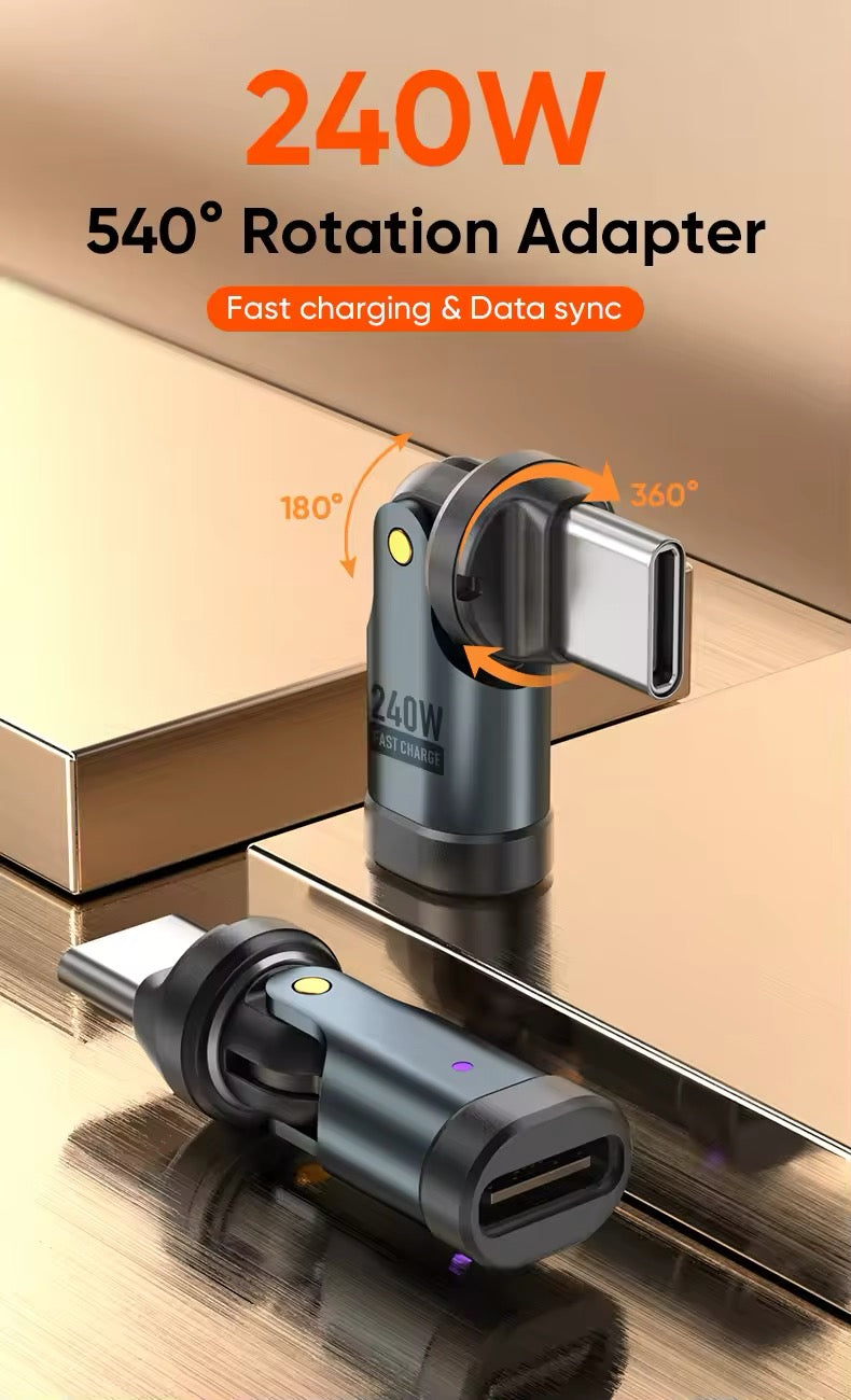 AUFU 240W OTG Type C Adapter USB Type C Male to Type C Female - 540° degree rotation