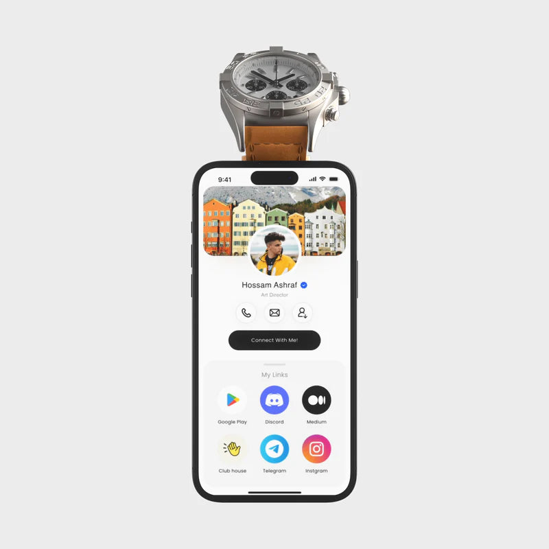 tap. GoWrist™ - Your On-The-Go Digital Business Card - Compatible with Traditional Watches