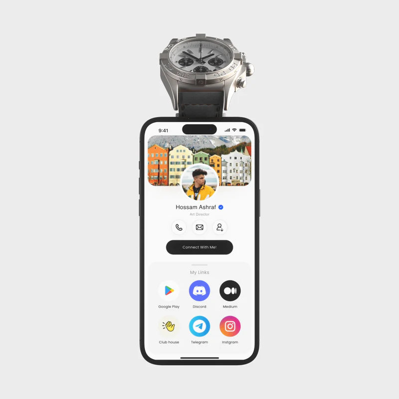tap. GoWrist™ - Your On-The-Go Digital Business Card - Compatible with Traditional Watches