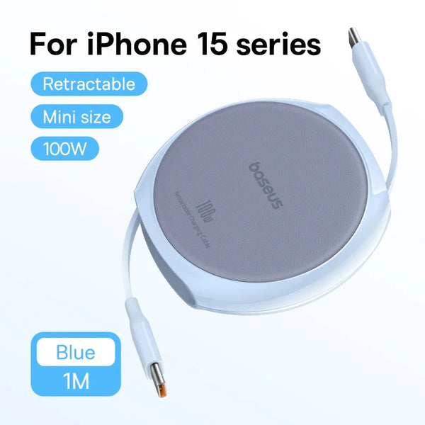 Baseus Retractable USB C Cable 100W Cable For MacBook iPad Fast Charger Cable for iPhone 16 15 Plus Pro Max Charger Data Wire