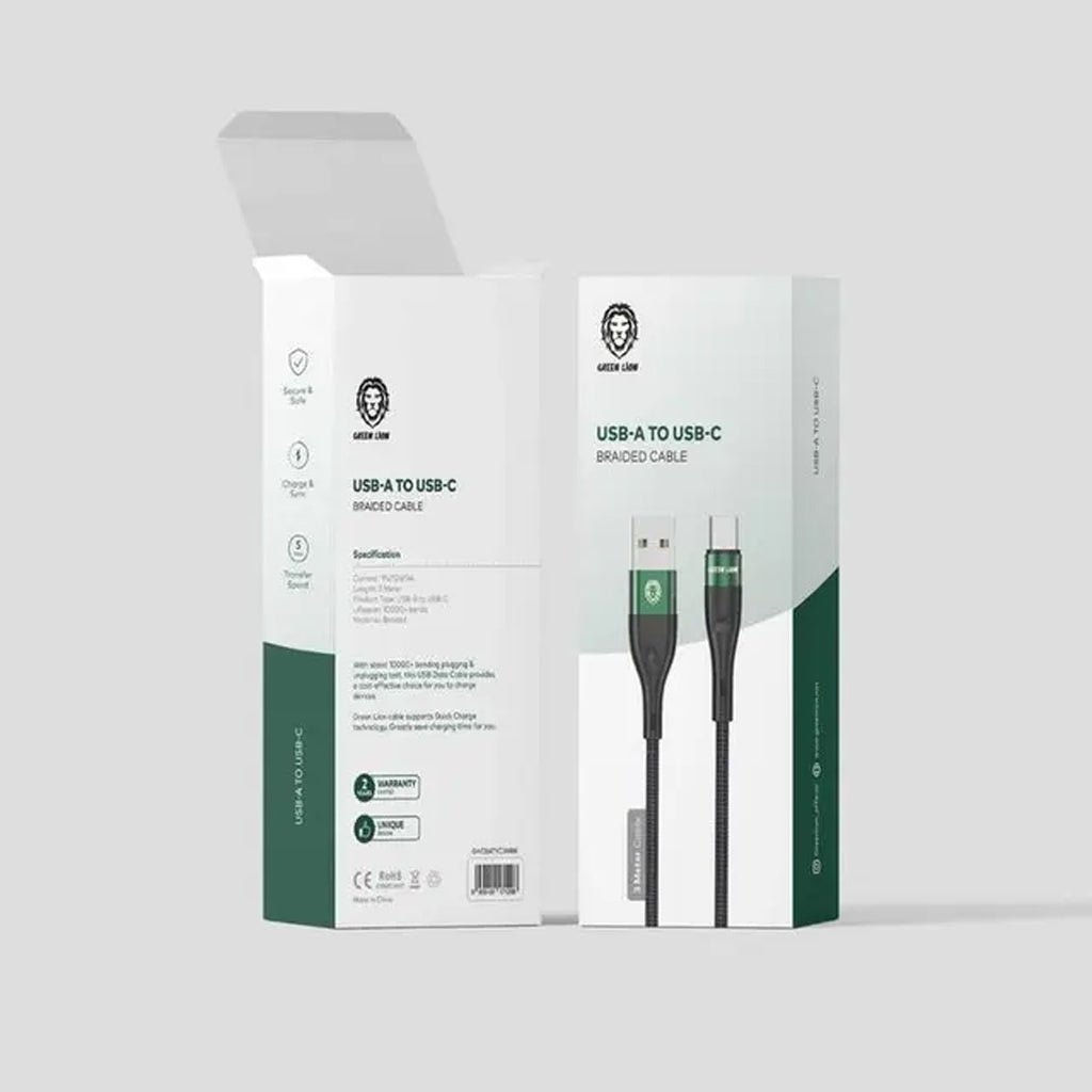 Green Lion USB-A to Type-C Braided Cable 3M - Black