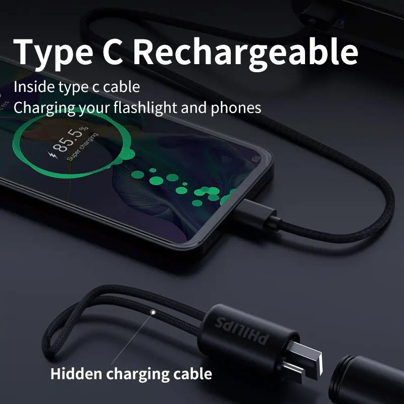 Philips 7cm Mini EDC Flashlight 300 Lumens Rechargeable LED Light with  Battery Portable Outdoor Lighting for Camping , NEW