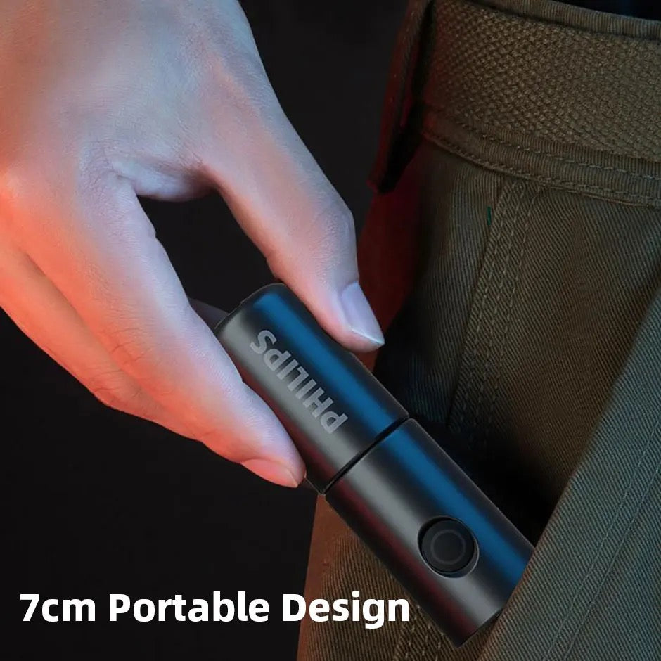 Philips 7cm Mini EDC Flashlight 300 Lumens Rechargeable LED Light with  Battery Portable Outdoor Lighting for Camping , NEW