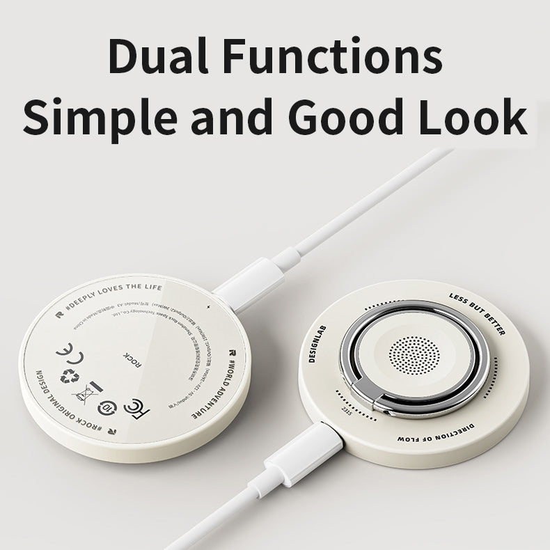 ROCK  3 in 1  (Magsafe)  Magnetic Wireless Charger with Ring Holder 15W Mini Fast Charging Pad For AirPods iWatch