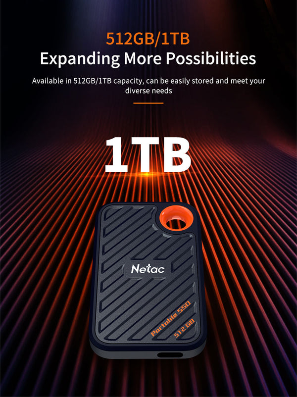 Netac External SSD 1tb  SSD External Hard Drive USB 3.2 Type C Portable Solid State Disk For Laptop