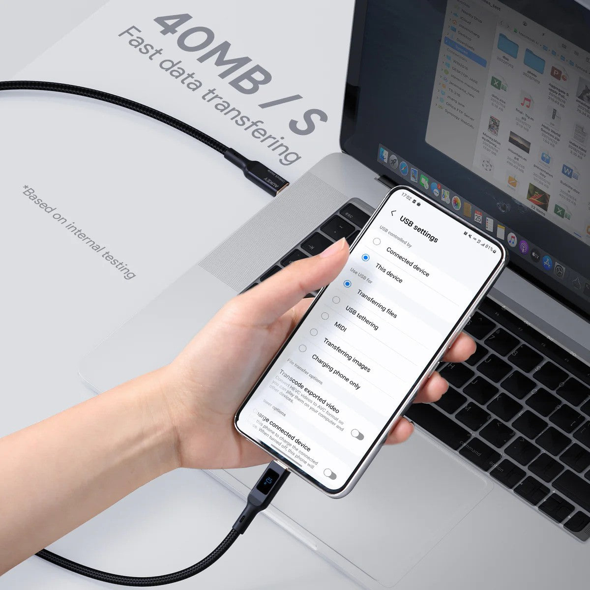 AukeyCB-MCC102 Circlet Blink 100W Nylon Braided USB C to C Cable with LCD Display