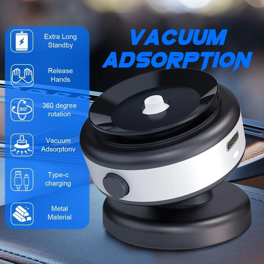 Electric Vacuum Magnetic Car Mount Stand for Cell Phone 360° Rotation