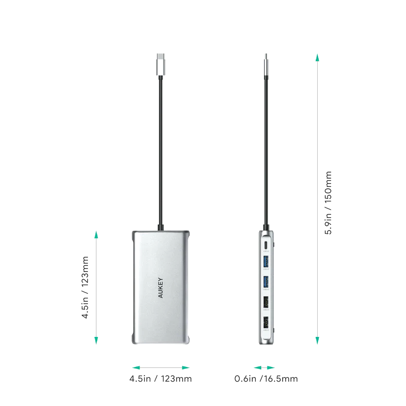 AUKEY CBC78 12 in 1 USB C Hub with Gigabit Ethernet, Dual 4K HDMI, VGA Silver
