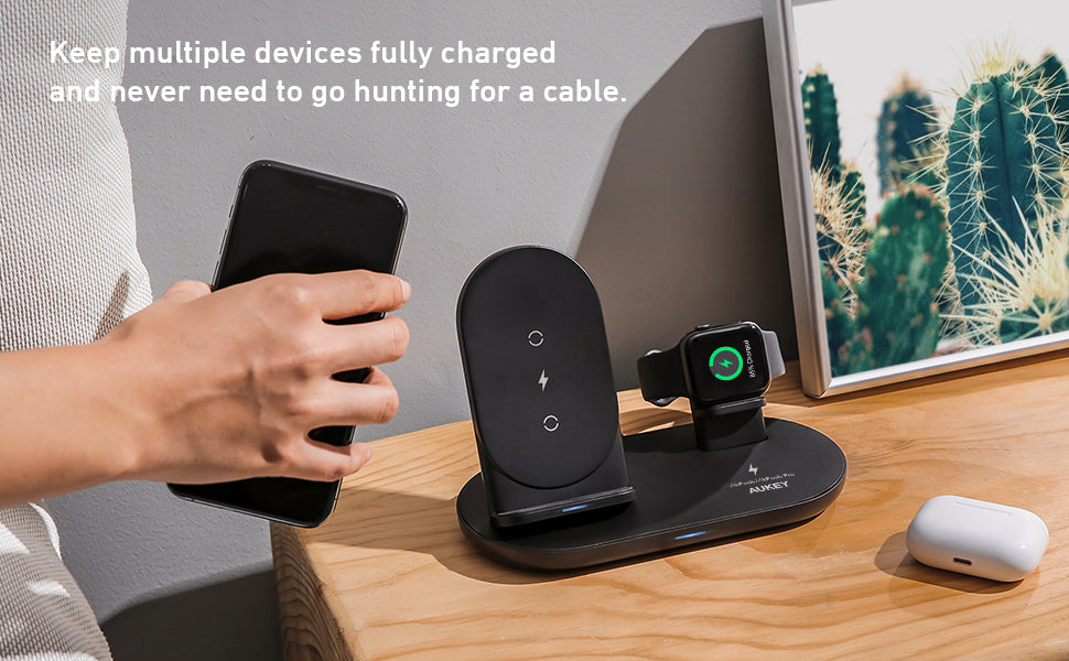 Aukey LC-A3 3 in 1 AirCore Wireless Charging Station Stand Charging Dock