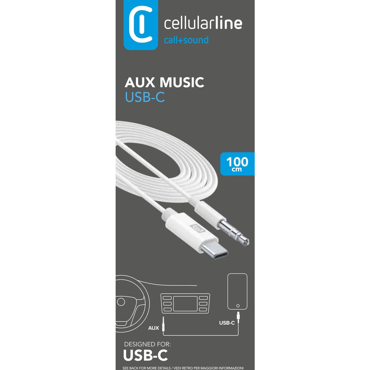 Cellularline AUX MUSIC CABLE TYPE-C   WHITE  100cm