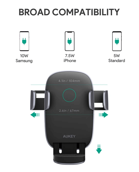 Aukey HD-C52 Navigator Wind II 10W Wireless Charging Phone Mount – Black