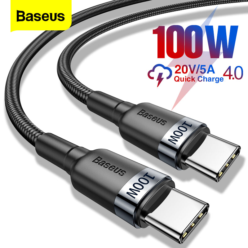 Baseus 100W USB C To USB Type C Cable USBC PD Fast Charging Charger Cord USB-C 5A Type C Cable 2M For Macbook and all new PC