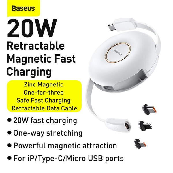 Baseus PD 20W Magnetic 3 in 1 USB C Cable for iPhone 12 Charger Micro USB Type C Fast Charging for Samsung Retractable Cord (Sale)