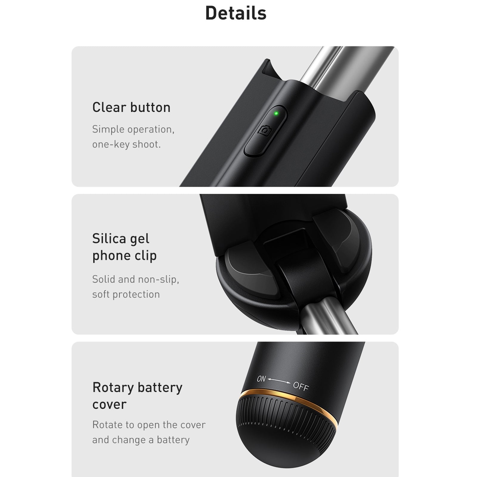 Baseus Mini Bluetooth Folding Selfie Stick Self Timer Rod Black