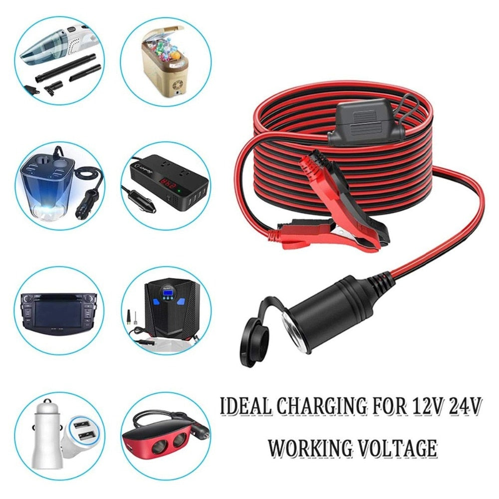 Car Socket Extension Cord Battery Clamp to Lighter Socket