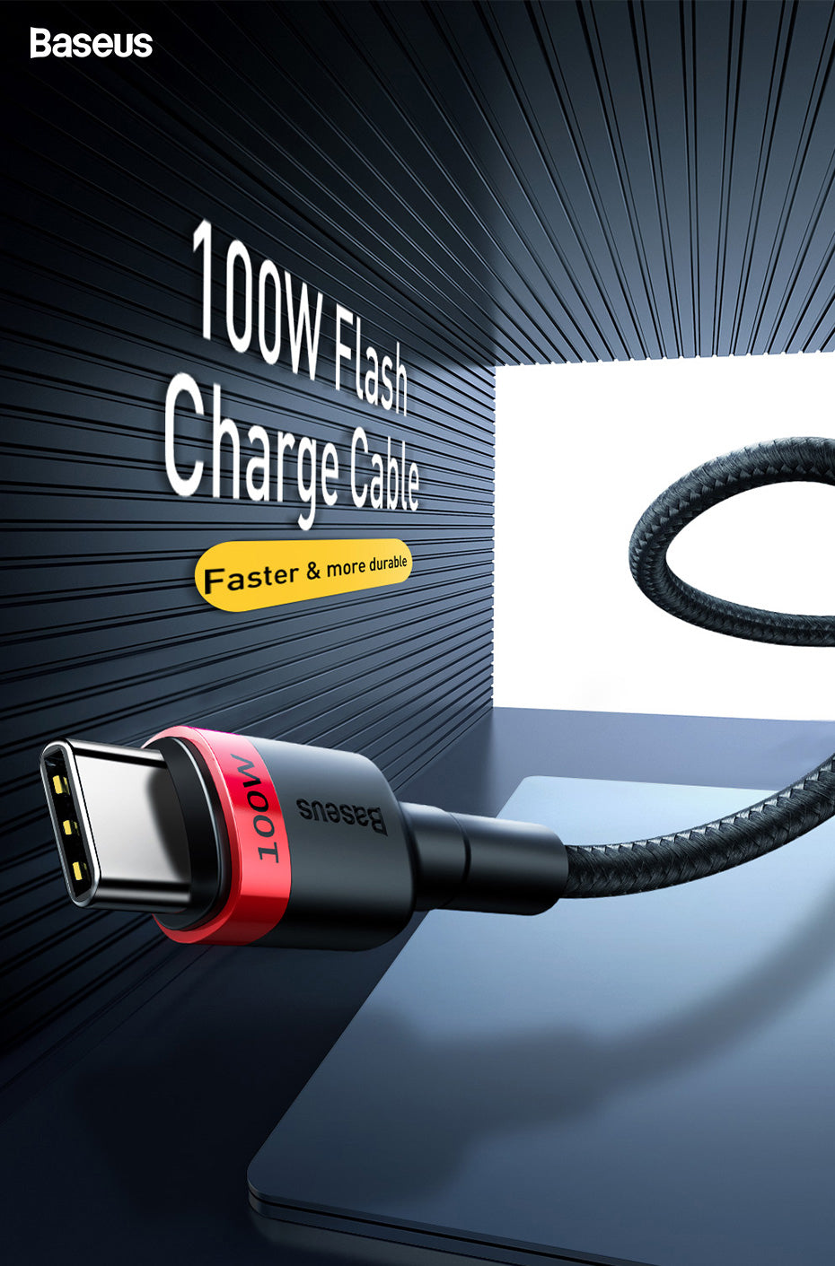 Baseus 100W USB C To USB Type C Cable USBC PD Fast Charging Charger Cord USB-C 5A Type C Cable 2M For Macbook and all new PC
