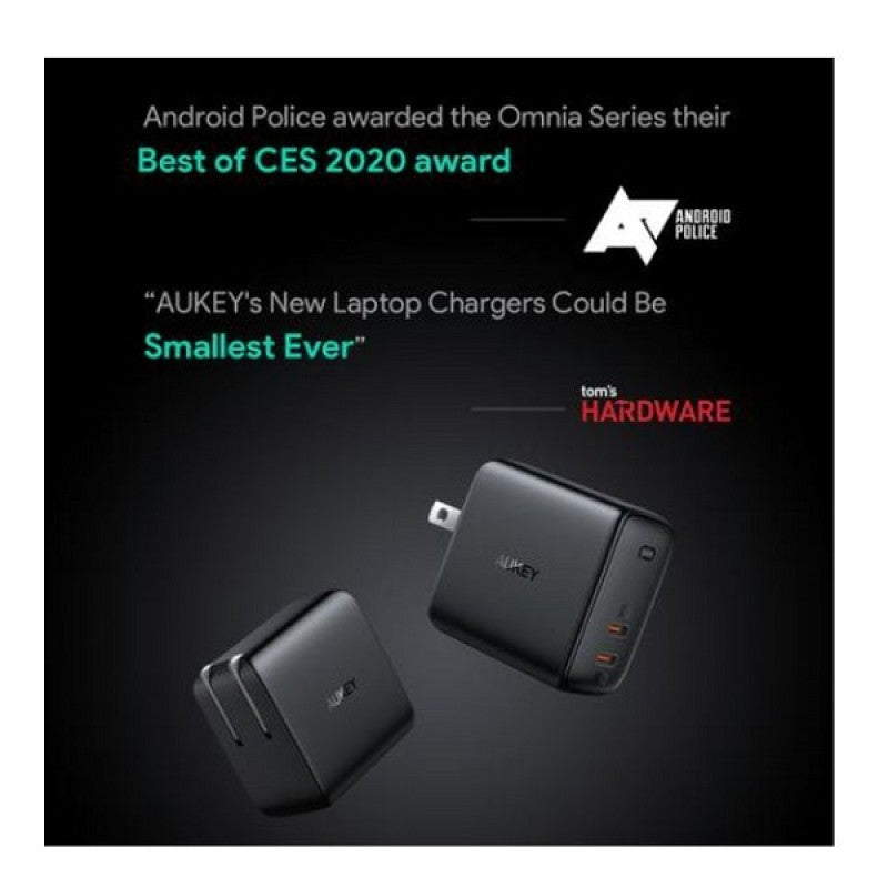 Aukey Dual-Port 65W PD Wall Charger with GaN Power Tech, Black - PA-B4 BK PD