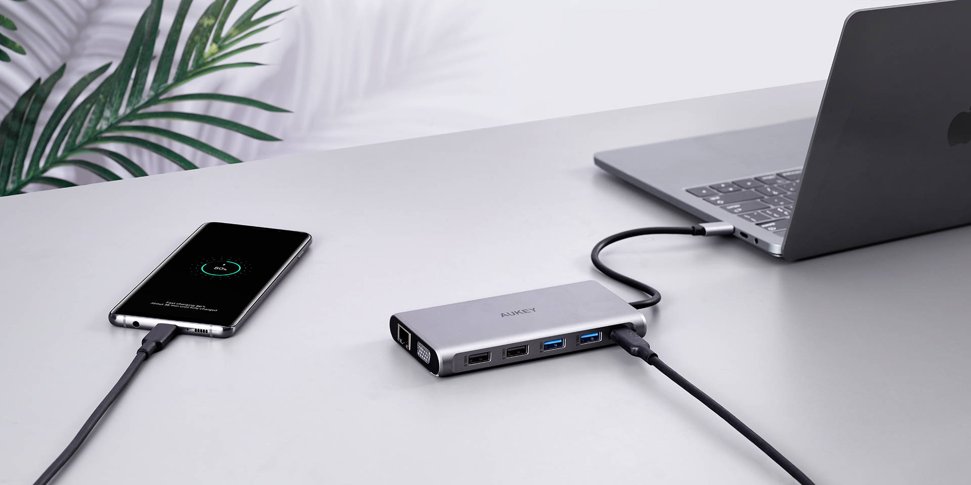 AUKEY CBC78 12 in 1 USB C Hub with Gigabit Ethernet, Dual 4K HDMI, VGA Silver