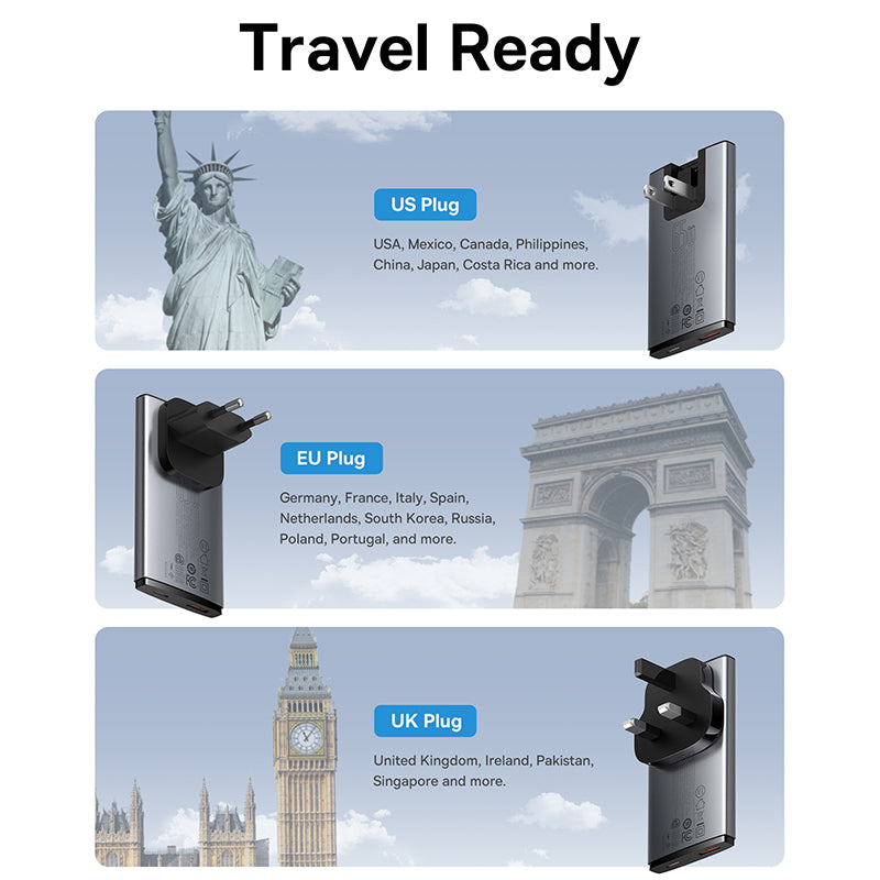 Baseus 65W GaN5 Charger Quick Charge  Portable Travel Charger Fast Charging For Laptop iPhone 14 13 & More