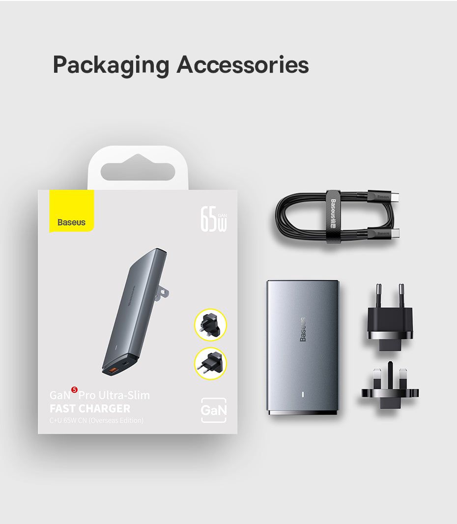 Baseus 65W GaN5 Charger Quick Charge  Portable Travel Charger Fast Charging For Laptop iPhone 14 13 & More